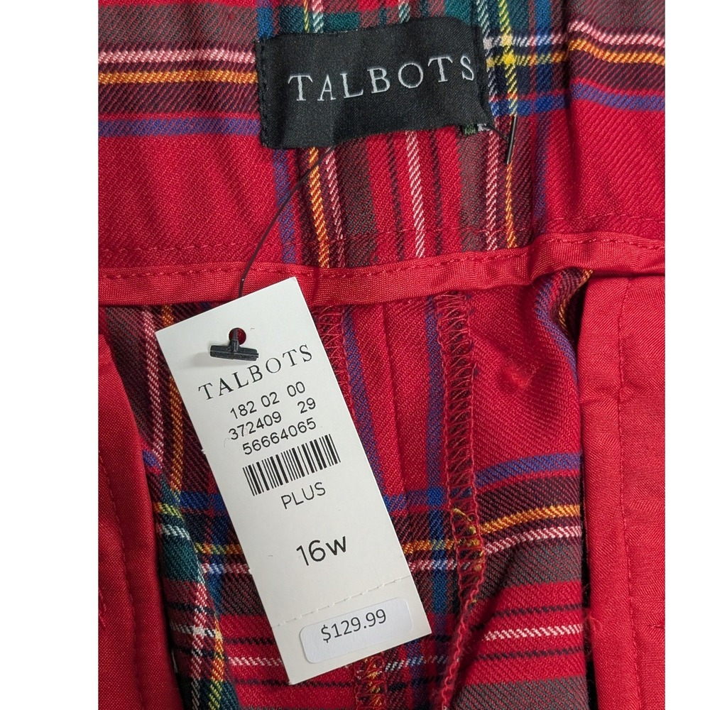 Talbots Hampshire Ankle Pant Women 16W Red Plaid NEW Wool Blend Holiday Trousers - Picture 6 of 10